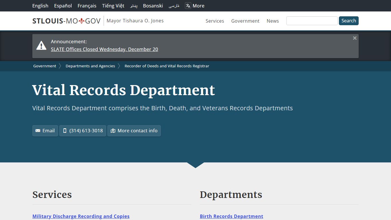 Vital Records Department - City of St. Louis, MO